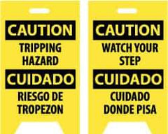 NMC - Caution - Tripping Hazard, Caution - Watch Your Step, 12" Wide x 19" High, Plastic Floor Sign - English/Spanish, A-Frame, Black on Yellow, For Accident Prevention - A1 Tooling