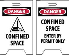 NMC - Danger - Confined Space, Danger - Confined Space - Enter by Permit Only, 12" Wide x 19" High, Plastic Floor Sign - A-Frame, Red & Black on White, For Accident Prevention - A1 Tooling