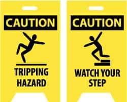 NMC - Caution - Tripping Hazard, Caution - Watch Your Step, 12" Wide x 19" High, Plastic Floor Sign - A-Frame, Black on Yellow, For Accident Prevention - A1 Tooling