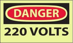 NMC - Accident Prevention Label, Header: DANGER - Legend: Danger - 220 Volts, English, Red & Black & Yellow, 5" Long x 3" High, Sign Muscle Finish - A1 Tooling