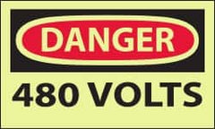 NMC - Accident Prevention Label, Header: DANGER - Legend: Danger - 480 Volts, English, Red & Black & Yellow, 5" Long x 3" High, Sign Muscle Finish - A1 Tooling