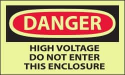 NMC - Accident Prevention Label, Header: DANGER - Legend: Danger - High Voltage - Do Not Enter This Enclosure, English, Red & Black & Yellow, 5" Long x 3" High, Sign Muscle Finish - A1 Tooling