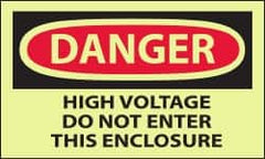 NMC - Accident Prevention Label, Header: DANGER - Legend: Danger - High Voltage - Do Not Enter This Enclosure, English, Red & Black & Yellow, 5" Long x 3" High, Sign Muscle Finish - A1 Tooling