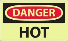 NMC - Hazardous Materials Label, Header: DANGER - Legend: Danger - Hot, English, Red & Black & Yellow, 5" Long x 3" High, Sign Muscle Finish - A1 Tooling