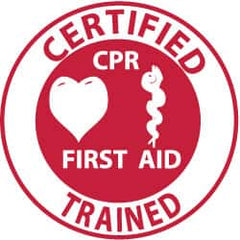 NMC - Certified CPR First Aid Trained, Hard Hat Label - Red on White, 2" Thick, For Certified Operator - A1 Tooling