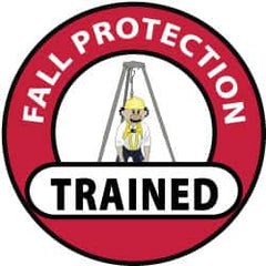 NMC - Fall Protection Trained, Hard Hat Label - Black, Red & Yellow on White, 2" Thick, For Accident Prevention - A1 Tooling