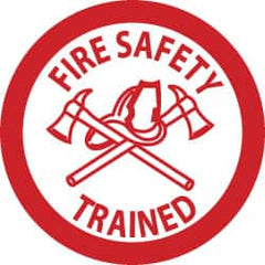 NMC - Fire Safety Trained, Hard Hat Label - Red on White, 2" Thick, For Accident Prevention - A1 Tooling