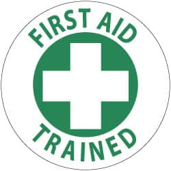 NMC - First Aid Trained, Hard Hat Label - Green on White, 2" Thick, For Accident Prevention - A1 Tooling