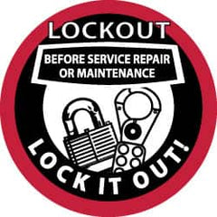 NMC - Lockout Before Service Repair or Maintenance - Lock It Out, Hard Hat Label - Black & Red on White, 2" Thick, For Accident Prevention - A1 Tooling