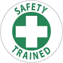 NMC - Safety Trained, Hard Hat Label - Green on White, 2" Thick, For Accident Prevention - A1 Tooling