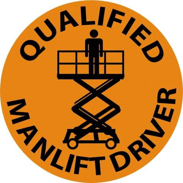 NMC - Qualified Man Lift Driver, Hard Hat Label - Black on Orange, 2" Thick, For Certified Operator - A1 Tooling