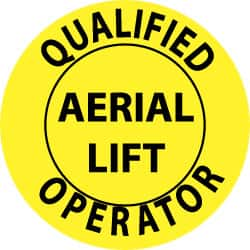 NMC - Qualified Aerial Lift Operator, Hard Hat Label - Black on Yellow, 2" Thick, For Certified Operator - A1 Tooling