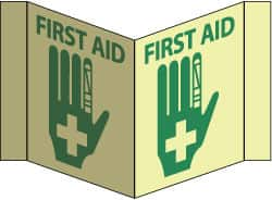 NMC - "First Aid", 5-3/4" Long x 8-3/4" Wide, Rigid Plastic Safety Sign - Rectangle, 0.125" Thick, Use for First Aid - A1 Tooling