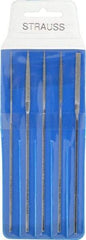 Strauss - 5 Piece Diamond Pattern File Set - 5-1/2" Long, Fine Coarseness, Square Handle, Set Includes Equalling, Half Round, Round, Square - A1 Tooling