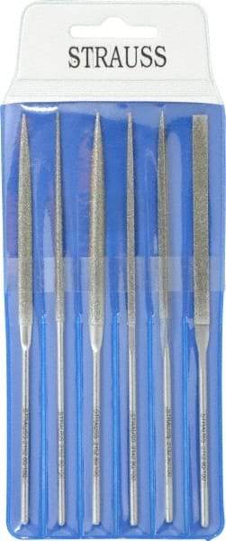 Strauss - 6 Piece Diamond Pattern File Set - 5-1/2" Long, Coarse Coarseness, Round Handle, Set Includes Crossing, Equalling, Half Round, Round, Square, Three Square - A1 Tooling