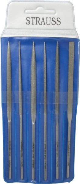 Strauss - 6 Piece Diamond Pattern File Set - 5-1/2" Long, Fine Coarseness, Round Handle, Set Includes Crossing, Equalling, Half Round, Round, Square, Three Square - A1 Tooling