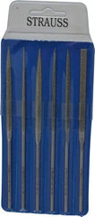 Strauss - 6 Piece Diamond Pattern File Set - 5-1/2" Long, Medium Coarseness, Round Handle, Set Includes Crossing, Equalling, Half Round, Round, Square, Three Square - A1 Tooling