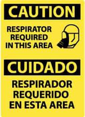 NMC - "Caution - Respirator Required in This Area", 14" Long x 10" Wide, Rigid Plastic Safety Sign - Rectangle, 0.05" Thick, Use for Accident Prevention - A1 Tooling