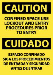 NMC - "Caution - Confined Space - Use Lockout and Entry Procedures Prior to Entry", 14" Long x 10" Wide, Aluminum Safety Sign - Rectangle, 0.04" Thick, Use for Accident Prevention - A1 Tooling