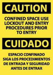 NMC - "Caution - Confined Space - Use Lockout and Entry Procedures Prior to Entry", 14" Long x 10" Wide, Pressure-Sensitive Vinyl Safety Sign - Rectangle, 0.004" Thick, Use for Accident Prevention - A1 Tooling