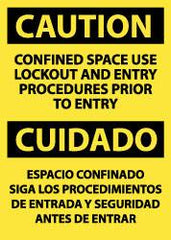 NMC - "Caution - Confined Space - Use Lockout and Entry Procedures Prior to Entry", 14" Long x 10" Wide, Rigid Plastic Safety Sign - Rectangle, 0.05" Thick, Use for Accident Prevention - A1 Tooling