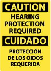 NMC - "Caution - Hearing Protection Required", 14" Long x 10" Wide, Pressure-Sensitive Vinyl Safety Sign - Rectangle, 0.004" Thick, Use for Accident Prevention - A1 Tooling