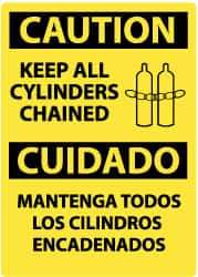 NMC - "Caution - Keep All Cylinders Chained", 14" Long x 10" Wide, Rigid Plastic Safety Sign - Rectangle, 0.05" Thick, Use for Accident Prevention - A1 Tooling