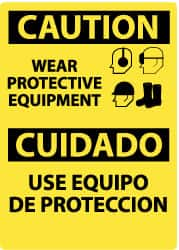 NMC - "Caution - Wear Protective Equipment", 14" Long x 10" Wide, Aluminum Safety Sign - Rectangle, 0.04" Thick, Use for Accident Prevention - A1 Tooling