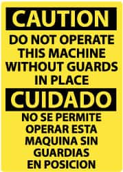 NMC - "Caution - Do Not Operate Machine without Guards in Place", 14" Long x 10" Wide, Rigid Plastic Safety Sign - Rectangle, 0.05" Thick, Use for Accident Prevention - A1 Tooling