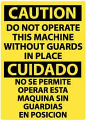 NMC - "Caution - Do Not Operate Machine without Guards in Place", 14" Long x 10" Wide, Pressure-Sensitive Vinyl Safety Sign - Rectangle, 0.004" Thick, Use for Accident Prevention - A1 Tooling