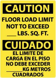 NMC - "Caution - Floor Load Limit - Not to Exceed __ lb. Sq. Ft.", 14" Long x 10" Wide, Rigid Plastic Safety Sign - Rectangle, 0.05" Thick, Use for Accident Prevention - A1 Tooling