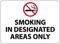 NMC - "Smoking in Designated Areas Only", 10" Long x 14" Wide, Rigid Plastic Safety Sign - Rectangle, 0.05" Thick, Use for Smoking Regulations - A1 Tooling