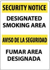 NMC - "Security Notice - Designated Smoking Area", 14" Long x 10" Wide, Rigid Plastic Safety Sign - Rectangle, 0.05" Thick, Use for Smoking Regulations - A1 Tooling