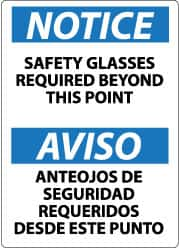 NMC - "Notice - Safety Glasses Required Beyond This Point", 14" Long x 10" Wide, Pressure-Sensitive Vinyl Safety Sign - Rectangle, 0.004" Thick, Use for Accident Prevention - A1 Tooling