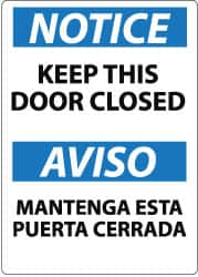 NMC - "Notice - Keep This Door Closed", 14" Long x 10" Wide, Pressure-Sensitive Vinyl Safety Sign - Rectangle, 0.004" Thick, Use for Accident Prevention - A1 Tooling