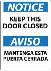 NMC - "Notice - Keep This Door Closed", 14" Long x 10" Wide, Pressure-Sensitive Vinyl Safety Sign - Rectangle, 0.004" Thick, Use for Accident Prevention - A1 Tooling