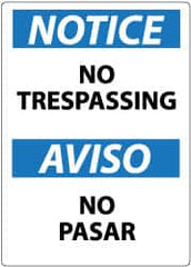 NMC - "Notice - No Trespassing", 14" Long x 10" Wide, Rigid Plastic Safety Sign - Rectangle, 0.05" Thick, Use for Security & Admittance - A1 Tooling