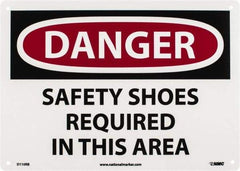 NMC - "Danger - Safety Shoes Required in This Area", 10" Long x 14" Wide, Rigid Plastic Safety Sign - Rectangle, 0.05" Thick, Use for Accident Prevention - A1 Tooling