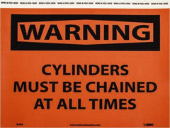 NMC - "Warning - Cylinders Must Be Chained at All Times", 7" Long x 10" Wide, Pressure-Sensitive Vinyl Safety Sign - Rectangle, 0.004" Thick, Use for Accident Prevention - A1 Tooling