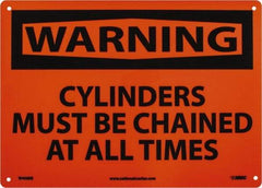 NMC - "Warning - Cylinders Must Be Chained at All Times", 10" Long x 14" Wide, Rigid Plastic Safety Sign - Rectangle, 0.05" Thick, Use for Accident Prevention - A1 Tooling