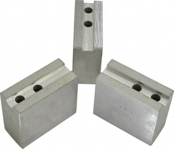 H & R Manufacturing - 11" Chuck Capacity, 1.5mm x 60° Serrated Attachment, Square Soft Lathe Chuck Jaw - 3 Jaws, Aluminum, 1.181" Btw Mount Hole Ctrs, 4" Long x 1-3/4" Wide x 3-1/2" High, 0.63" Groove, 12mm Fastener - A1 Tooling