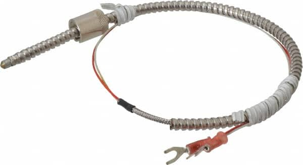 Thermo Electric - 32 to 900°F, J Universal Temp, Thermocouple Probe - 2 Ft. Cable Length, Stripped Ends with Spade Lugs, 1/4 Inch Probe Sheath Length, 1 Sec Response Time - A1 Tooling