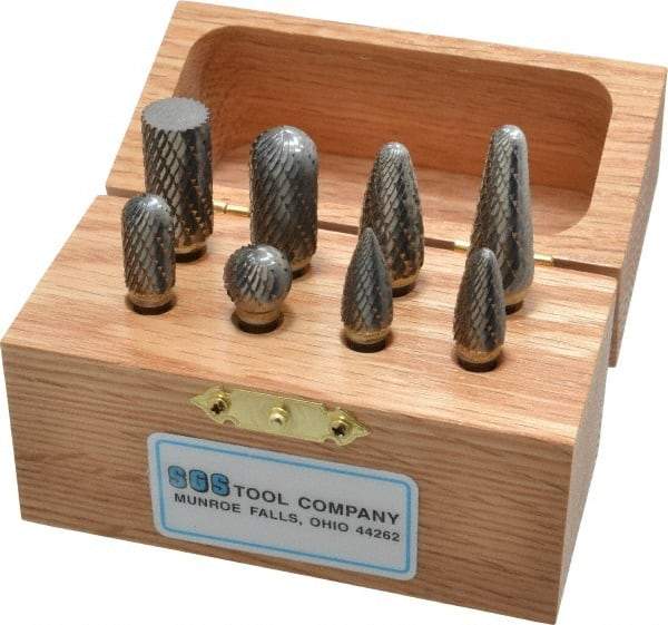 SGS Pro - 8 Piece, 1/4" Shank Burr Set - Tungsten Carbide, Multiple Head Shape - A1 Tooling