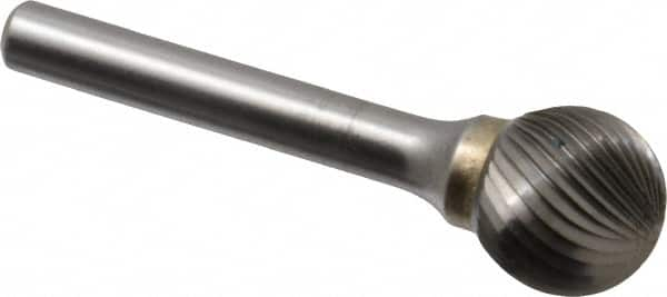 SGS Pro - 5/8" Cut Diam, 1/4" Shank Diam, Ball Head Single Cut Burr - Carbide, Radius End, 9/16" LOC - A1 Tooling