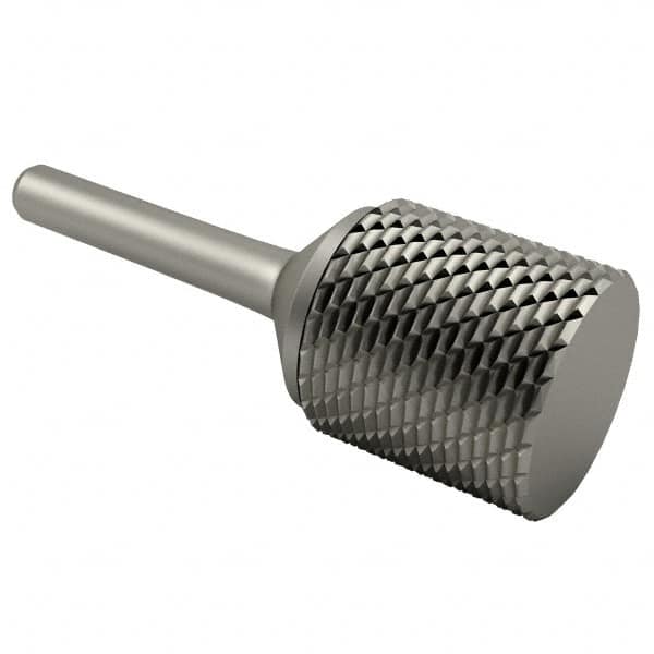 SGS Pro - 1" Cut Diam, 1/4" Shank Diam, Cylinder Head Double Cut Burr - Carbide, Flat End, 1" LOC, 2-3/4" OAL - A1 Tooling