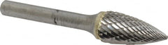 SGS Pro - 1/2" Cut Diam, 1/4" Shank Diam, Tree Head Double Cut Burr - Carbide, Point End, 1" LOC, 2-3/4" OAL - A1 Tooling