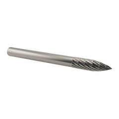 SGS Pro - 1/8" Cut Diam, 1/8" Shank Diam, Tree Head Double Cut Burr - Carbide, Point End, 3/8" LOC, 1-1/2" OAL - A1 Tooling