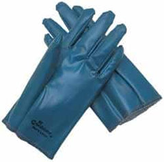 MCR Safety - Size L (9) Nitrile Coated Cotton Interlock General Protection Work Gloves - For General Purpose, Fully Coated, Slip-On Cuff, Full Fingered, White/Blue/Dark Brown, Paired - A1 Tooling