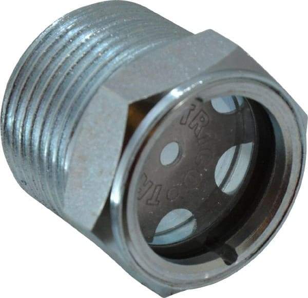 Trico - 2" Sight Diam, 1" Thread, 1-1/4" OAL, Viewport Sight Glass & Flow Sight - 1-5/16" Hex Head, With Baffle - A1 Tooling