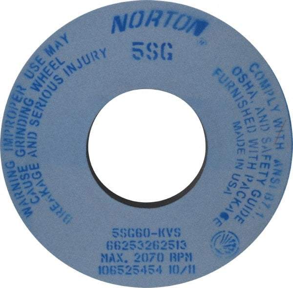 Norton - 12" Diam x 5" Hole x 1" Thick, K Hardness, 60 Grit Surface Grinding Wheel - Ceramic, Type 1, Medium Grade, 2,070 Max RPM, Vitrified Bond, No Recess - A1 Tooling